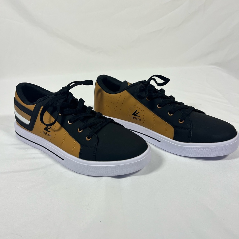 Men’s Black & Gold Lace-Up Fashion Sneakers – Size 13